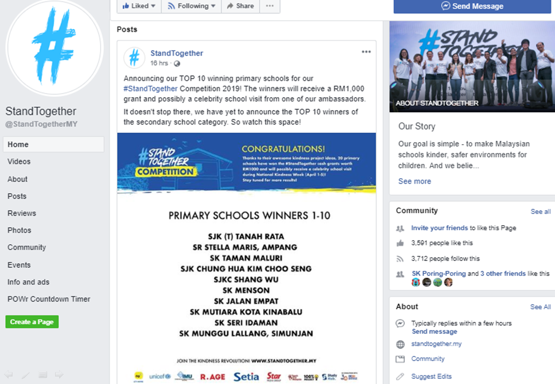 SK Mutiara Kota Kinabalu 10 terbaik Pertandingan #StandTogether 2019 ketagori Sekolah Rendah
